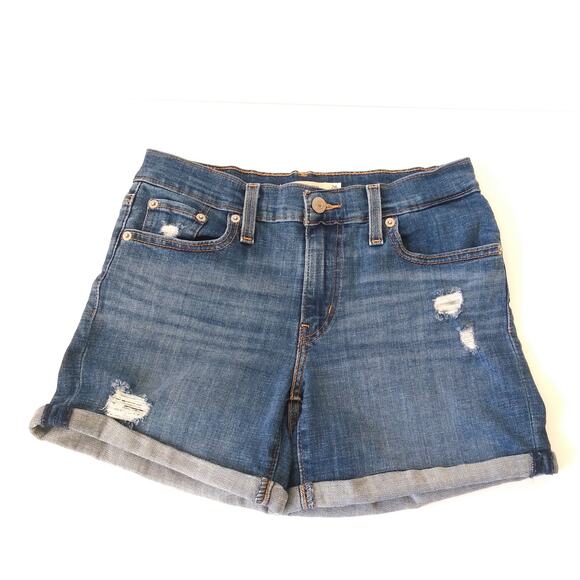 Levis Sz 26 Mid Rise Denim Jean Shorts Cuffed Preppy Beach Vacation Medium Wash - Picture 1 of 10
